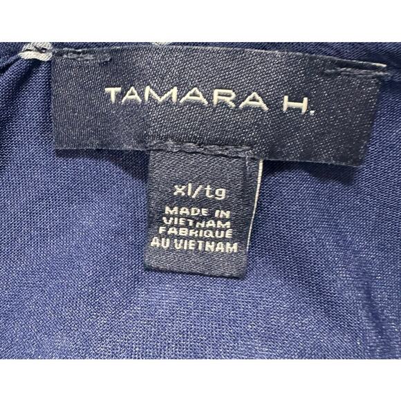 Tamara H. XL Navy Blue White Polka Dot Blouse Short Sleeve 100% Polyester - Picture 3 of 8